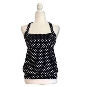 Lands' End Womens Polka Dot Black & White Blouson Tankini Swimsuit Top Sz 12